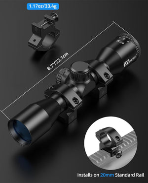 Product Size of EZshoot Compact Rifle Scope with BDC Reticle and 20mm Picatinny Mounts