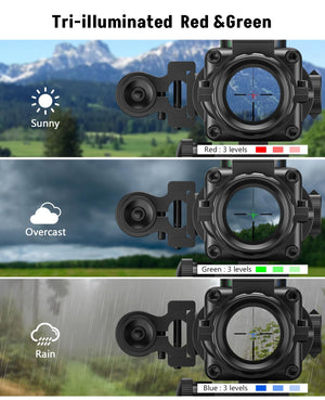EZshoot 4x32 Prism Tctical Rifle Scope with Tri-Illuminated Reticle - Red, Green and Blue