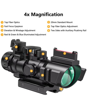 Rifle Scope with 4x Magnification Top Fiber Optics