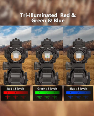 Picatinny Style Scope with Red, Green and Blue Triple illuminated Reticle