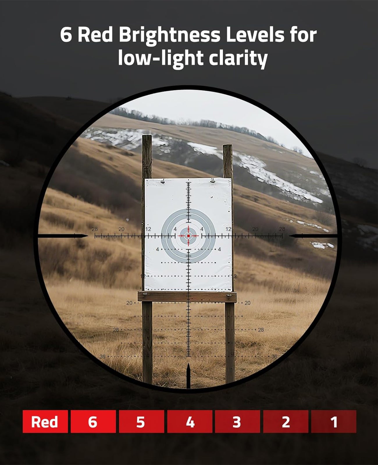 EZshoot Best First Focal Plane Rifle Scope with 6 Red Brightness Levels for Low-light Clarity