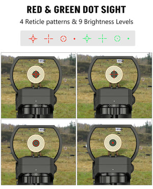 EZshoot 6-24x50 AO Rifle Scope with Red and Green Dot Sight - 4 Reticle Patterns and 9 Brightness Levels