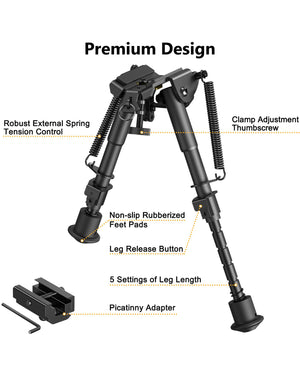Premium Design of EZshoot Best Rifle Bipod Compatible with Picatinny Rail