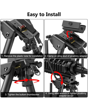 EZshoot 6-9 Inches Picatinny Bipod Adjustable Spring Return with Picatinny Adapter