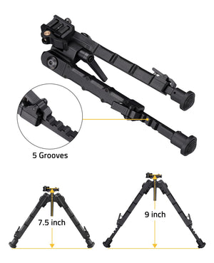 EZshoot Stable Bipods with 5 Grooves - Adjustable Height from 7.5 Inches to 9 Inches