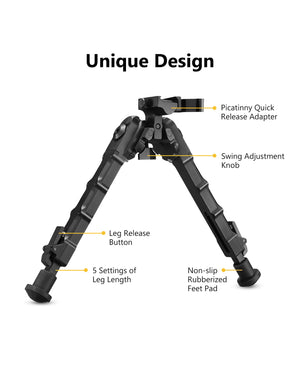 EZshoot 7.5-9 Inch Bipod Picatinny Rifle Bipod with Quick Release
