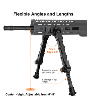 EZshoot Best Bipod with Flexible Angles and Lengths - Center Height Adjustable from 6-8 Inches