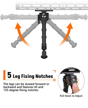 EZshoot Adjustable Bipod for M-lok Rails with 5 Leg Fixing Notches