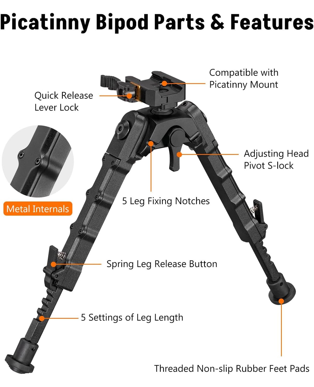 EZshoot 7.5-9 Inches Rifle Bipod with 360 Degree Rotation and Tilt Foldable