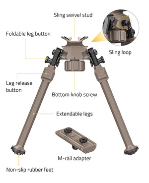 Product Structure of EZshoot Rifle Bipod Compatible with M-rail and Sling Stud