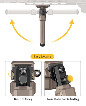 EZshoot Stable Bipod is Easy to be Carried - Notch to Fix Leg and Press the Botton to Fold Leg