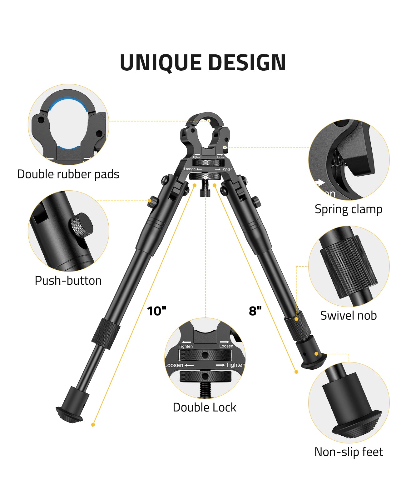 Unique Design Double Pads Rifle Bipod