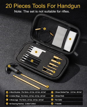 EZshoot caliber cleaning kit, flex cable 9mm .22 .45 .38& .40