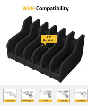 EZshoot Foam Pistol Rack, mid size full size 6 Slots