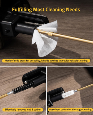 EZshoot cal cleaning kit, madeofsolidbrassfordurability,it holds patches to providereliable cleaning 9mm .22 .45 .38& .40