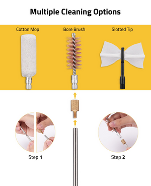 EZshoot Gauge Stainless Steel Rod Case, multiple cleaning options cotton mop