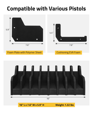 EZshoot Pistol Rack, compatible with various pistols 8 Slots