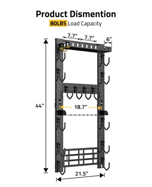 EZshoot Gun Rack Wall, product dismention 80lbs load capacity Multi-Layer Gun Rack