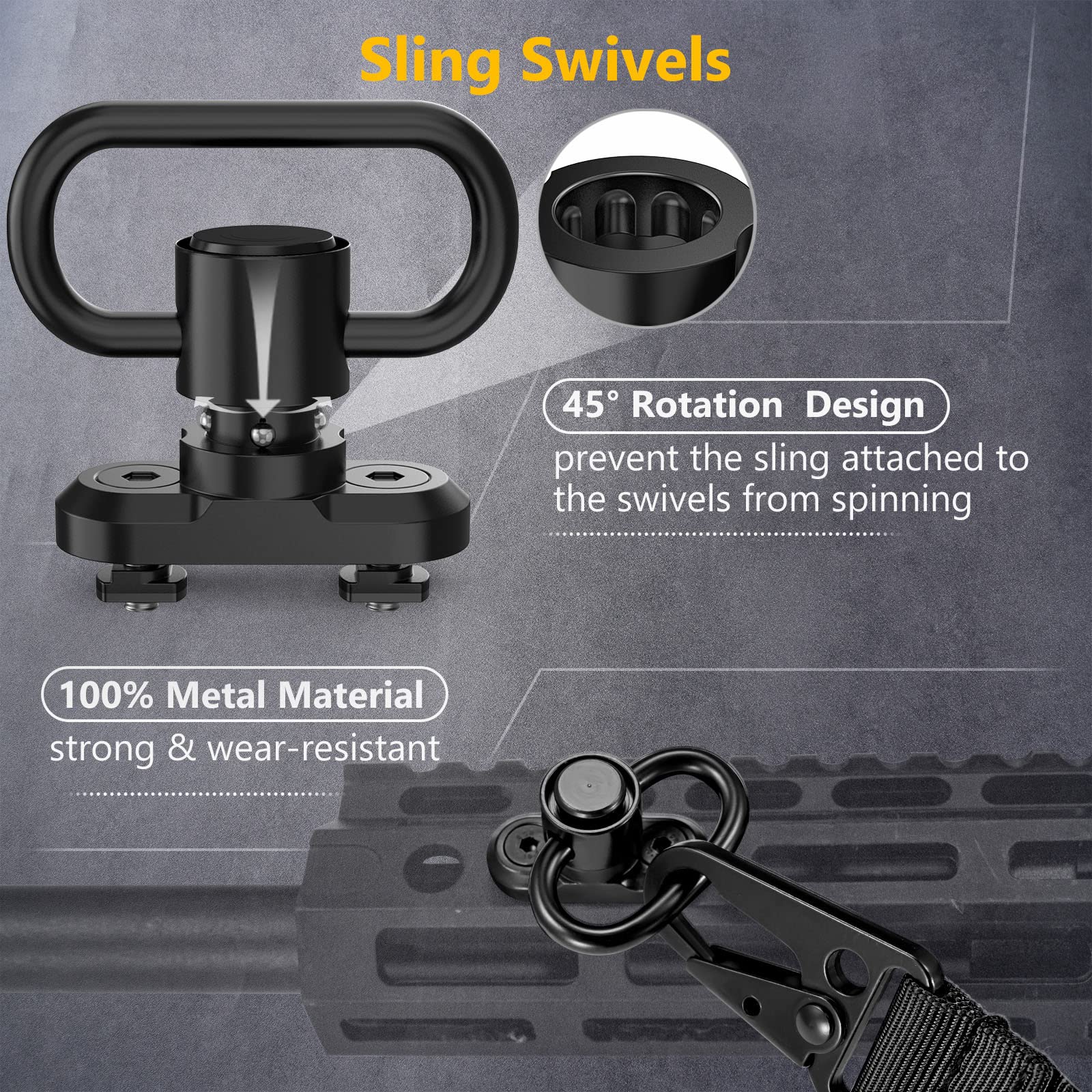 EZshoot Adjustable Two Point Sling with 2 Pack Anti-Rotation Sling Swivels