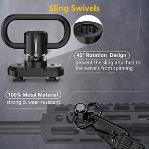 EZshoot Adjustable Two Point Sling with 2 Pack Anti-Rotation Sling Swivels