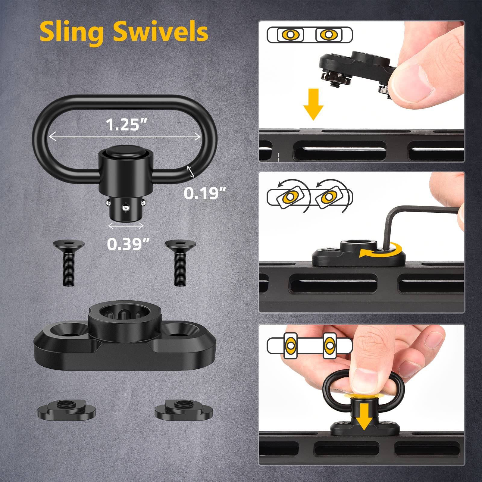 EZshoot Adjustable Two Point Sling with 2 Pack Anti-Rotation Sling Swivels