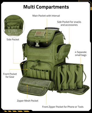 EZshoot 40L backpack, for gear zipper mesh pocket in army green