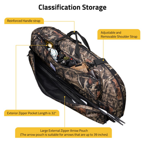 EZshoot Compound Bow Case, large external zipper arrow pouch in camo