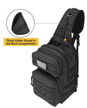 EZshoot bags, pistol holderstored in thebackcompartment
