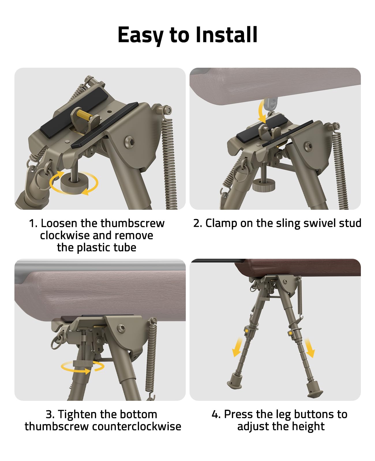 EZshoot Bipod, 6-9 Inch Adjustable Super Duty Tactical Bipod, Flat Dark Earth