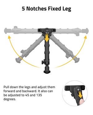 EZshoot Inches Bipod, pull down the legs and adjust them in black