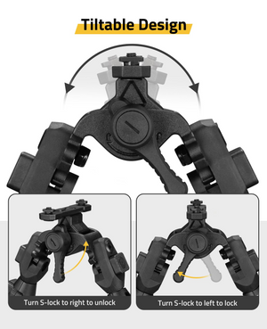 EZshoot Tiltable Quick Release, turn s-lock to right to unlock M-rail Bipod