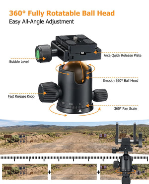 EZshoot Adjustable Tripod, easy all-angle adjustment arcaquickreleaseplate