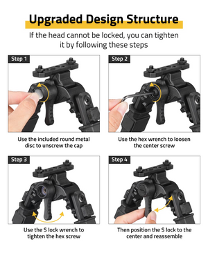EZshoot Quick Release, if the head cannot be locked, you can tighten M-Rail Bipod