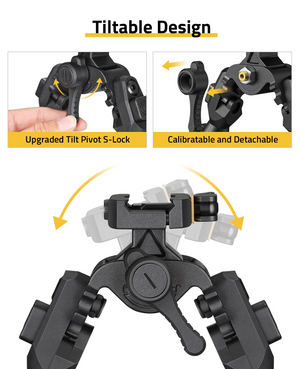 EZshoot Picatinny Bipod Tiltable Quick Release, tiltable design upgraded tiltpivots-lock