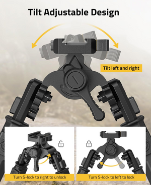 EZshoot Quick Release, tilt adjustable design tilt left and right Quick Release Picatinny Bipod