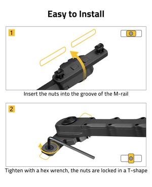 EZshoot Inches Bipod, insert the nuts into the groove of the m-rail in black