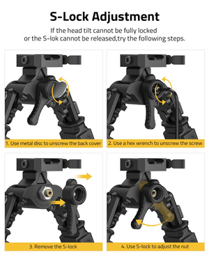 EZshoot Bipod Quick Release, if the head tilt cannot be fully locked Quick Release Picatinny Bipod