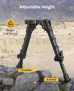 EZshoot Inches Bipod, adjustable height ibs weight, 7.5inches x 9 inches in black