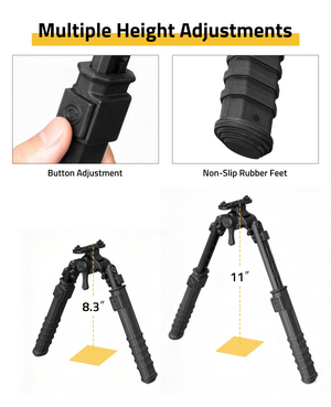EZshoot Quick Release, multiple height adjustments button adjustment M-Rail Bipod