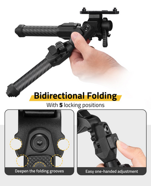 EZshoot Quick Release, deepen thefolding grooves easy one-handed adjustment M-rail Bipod