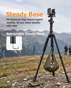 EZshoot Adjustable Tripod, all-aluminum legs ensure superb stability, let you shoot steadily