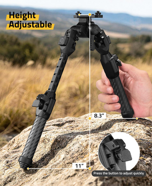 EZshoot Quick Release, height adjustable press the button to adjust quickly M-rail Bipod