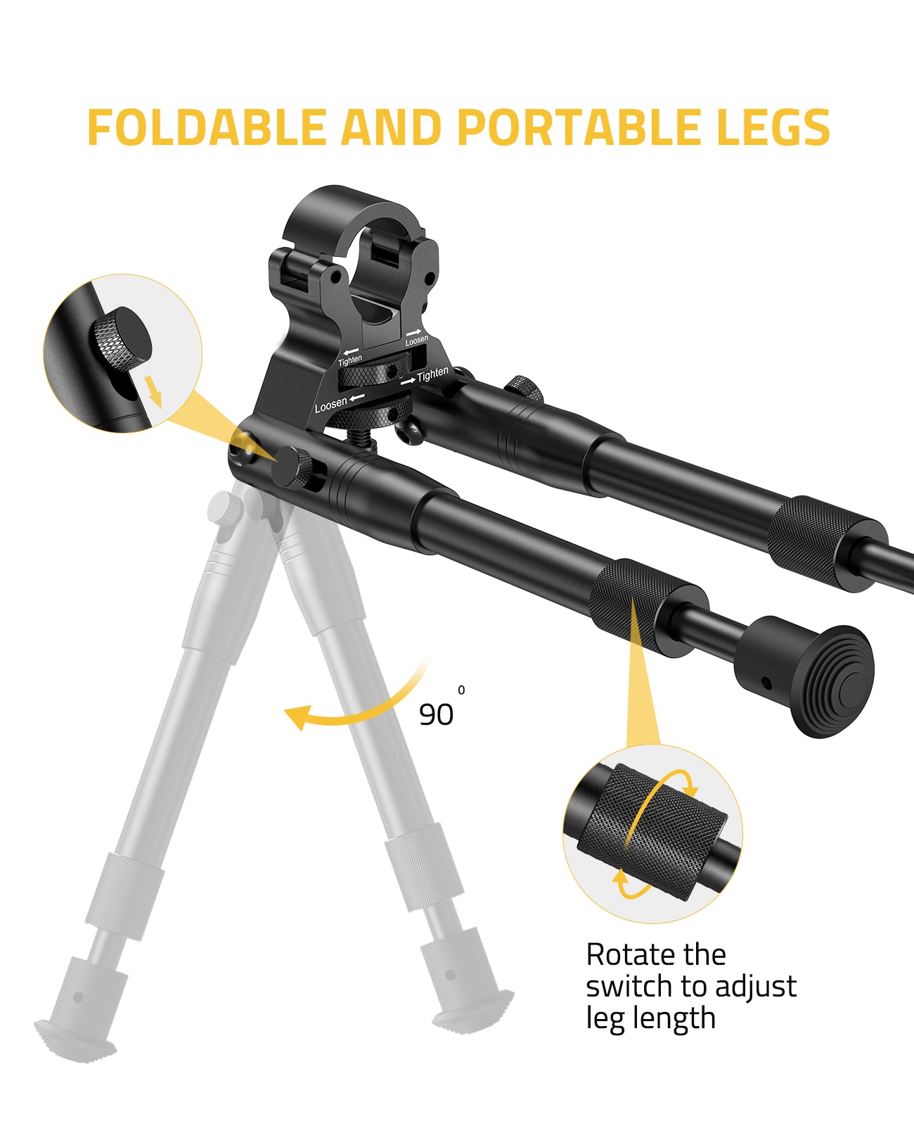 Rifle Bipod with Foldable and Portable Legs