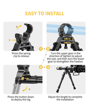 Easy to Install Clamp-on Rifle Bipod for Shooting