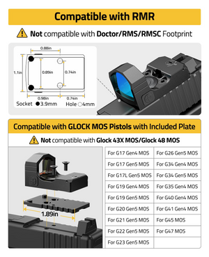EZshoot Multi Reticle Sight, compatiblewith glock mos pistolswith included plate in green dot