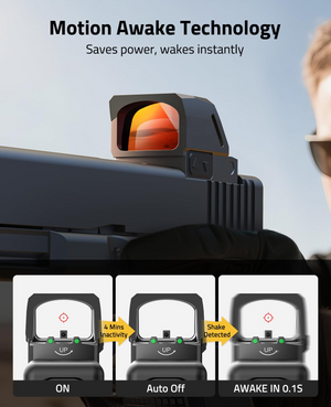 EZshoot red dot sight, saves power, wakes instantly