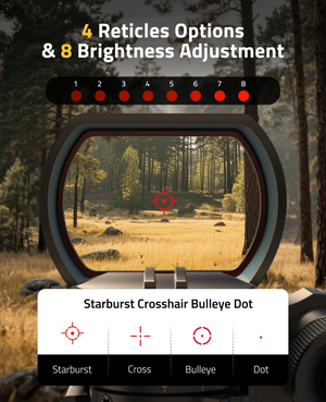 EZshoot Lens Reflex Sight, starburst crosshair bulleye dot in red laser