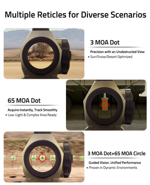 EZshoot Multiple Reticle Optic, multiple reticles for diverse scenarios in sand