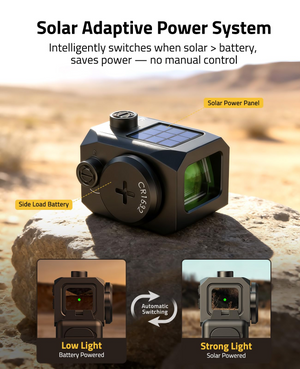 EZshoot Solar Enclosed Red Dot Sight, intelligently switches when solar > battery
