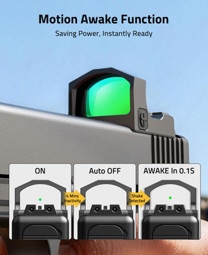 EZshoot Green Dot Sight, motion awake function saving power, instantly ready